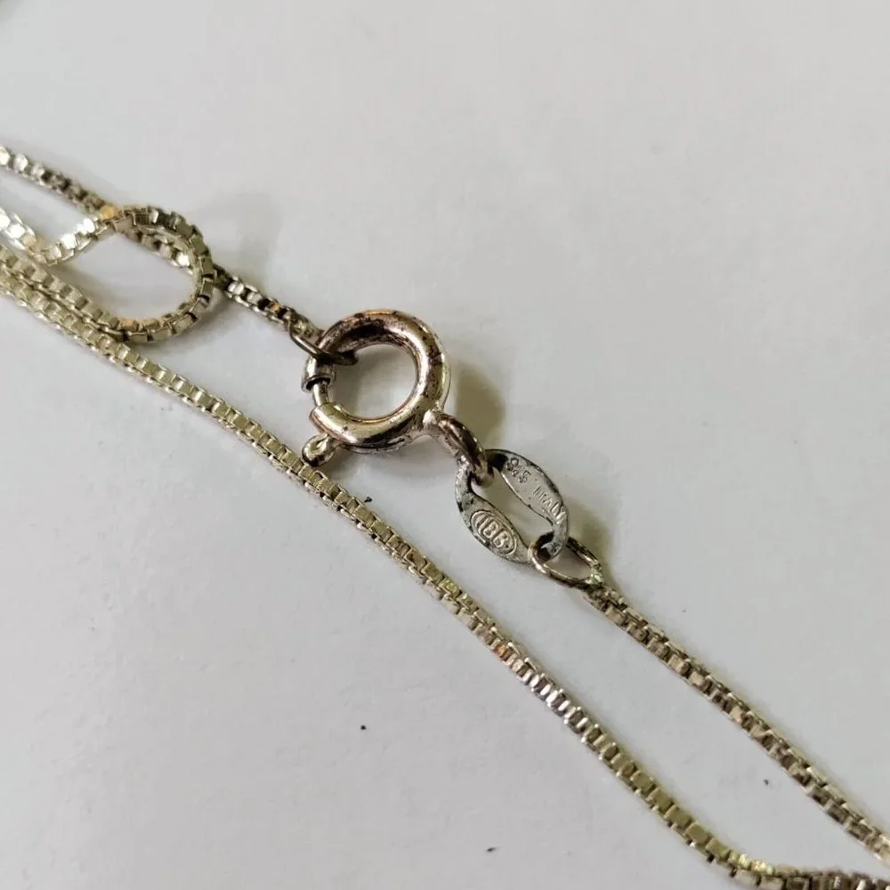 PCU Sterling Silver Flip Flop Pendant Necklace Box Chain Rhinestone Flower 18